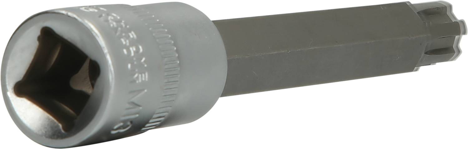 Sechskant-Bitaufsatz aus Metall in Nahaufnahme. Ideal für präzise handwerkliche Arbeiten.