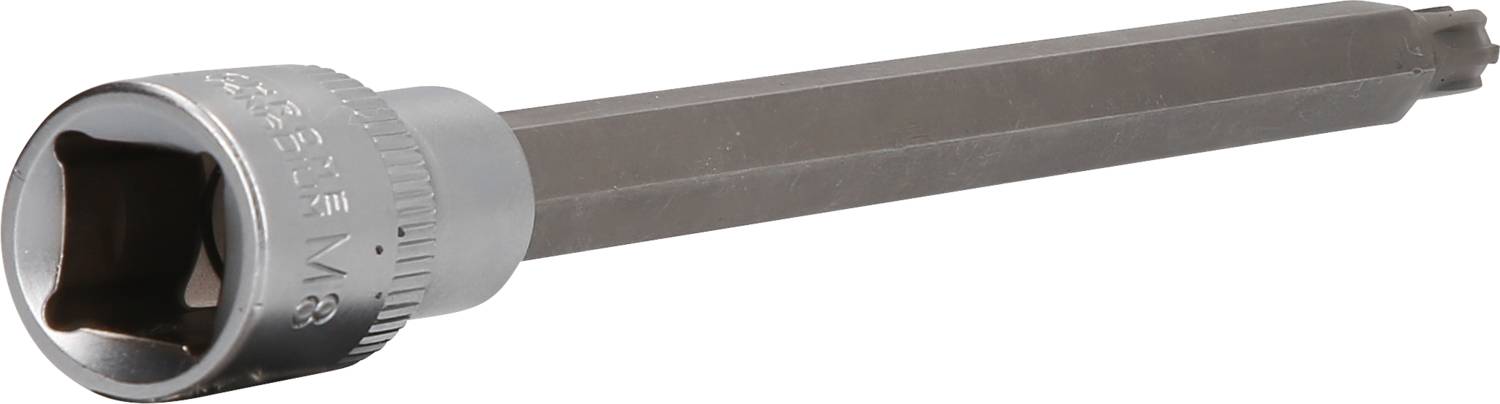 Ein langer Inbusschlüssel mit einem Vierkantaufsatz, geeignet für spezielle Schraubenarten in der Mechanik.
