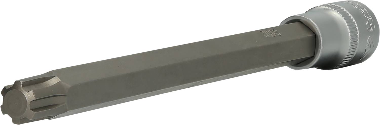 Sechskant-Steckschlüssel, silbern, mit geriffeltem Griff, geeignet für Wartungs- und Reparaturarbeiten.