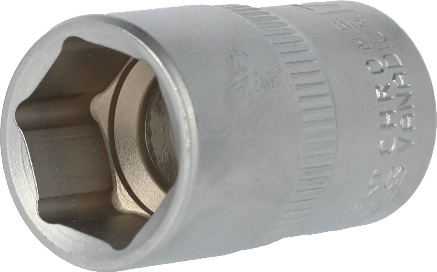 Metallschraubenwerkzeug, sechskantförmig und zylindrisch, aus Stahl mit polierter Oberflächenstruktur. Geeignet für Mechanikarbeiten.