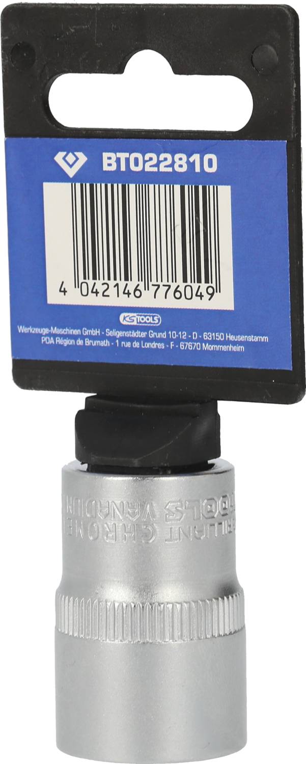 'BT022810' Stecker auf Metallhalterung, Barcode oben. Produkt von Verto AG, designed für Werkzeuge und Maschinen.