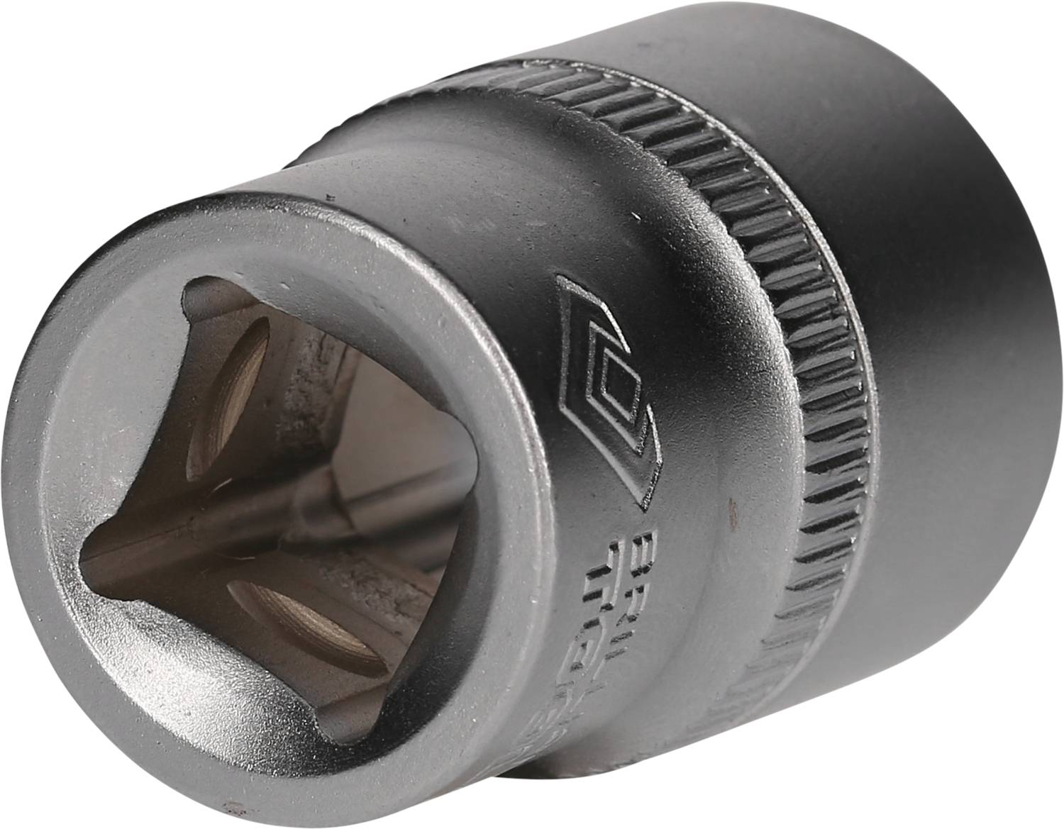 Metallschraubenschlüssel mit runder Form und geriffeltem Rand, geeignet zum Festziehen oder Lösen von Muttern und Schrauben.