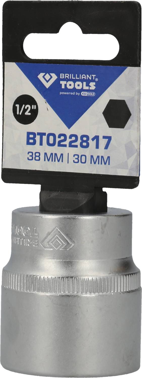 Steckschlüssel-Einsatz, 1/2 Zoll, 38 mm x 30 mm, Marke Brilliant Tools, mit sechseckigem Profil, Artikelnummer BT022817.