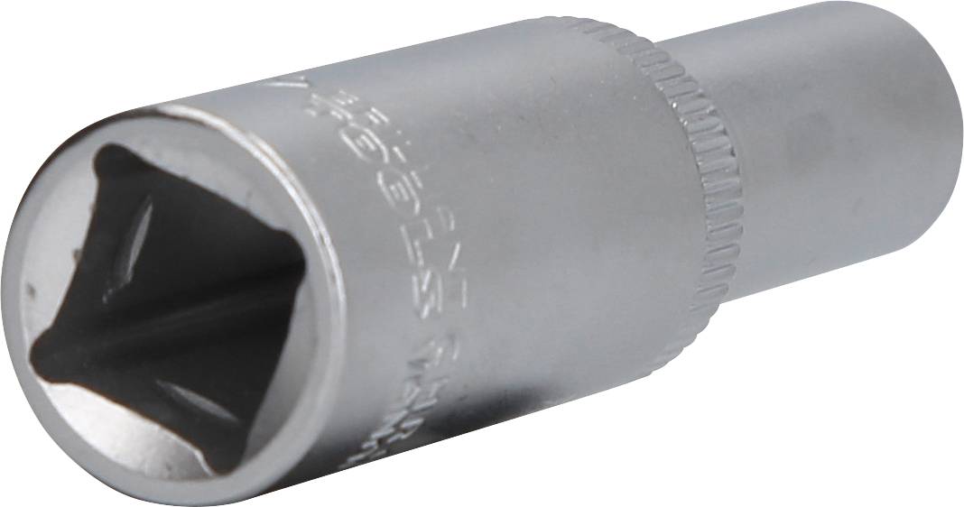 Metall-Stecknuss mit quadratischer Aufnahme, verwendet zur Verbindung mit Steckschlüsseln für mechanische Arbeiten.