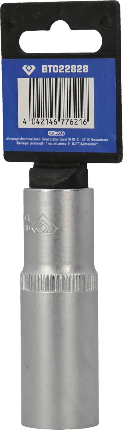 Metallsockel mit Halterung und Barcode. Oben eine blaue Verpackung mit der Aufschrift 'BT022828'. Werkzeug oder Ersatzteil.