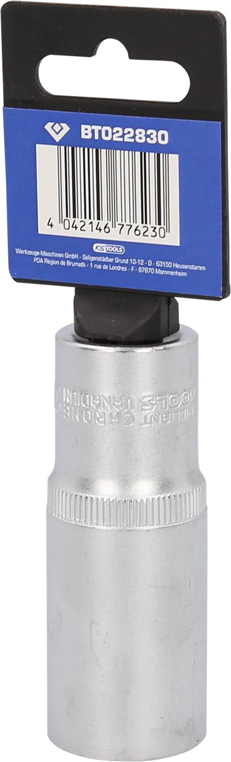 Metallsockel mit blauem Etikett, auf dem eine Seriennummer steht. Werkzeug zum Befestigen von Muttern oder Schrauben.