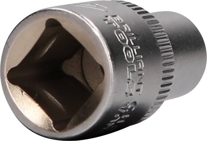 Metallische Stecknuss mit quadratischem Innenprofil, verwendet für Schraubarbeiten.