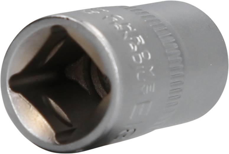 Eine graue Stecknuss mit quadratischem Innenprofil, geeignet zum Anziehen oder Lösen von Schrauben und Muttern.