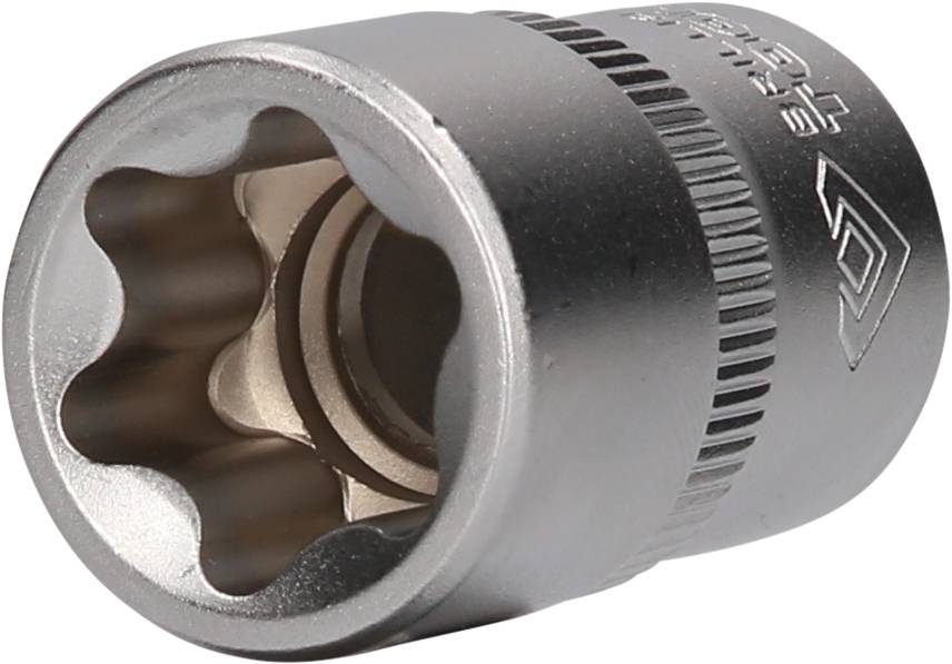 Metall-Steckschlüssel mit sechskantigem Inneren und geriffeltem Griff.