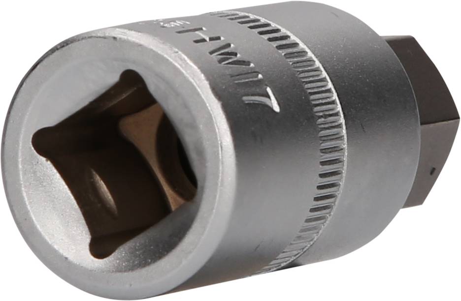 Steckschlüssel in Silber. Verwendet zum Lösen oder Anziehen von Muttern und Schrauben mit passendem Vierkantantrieb.