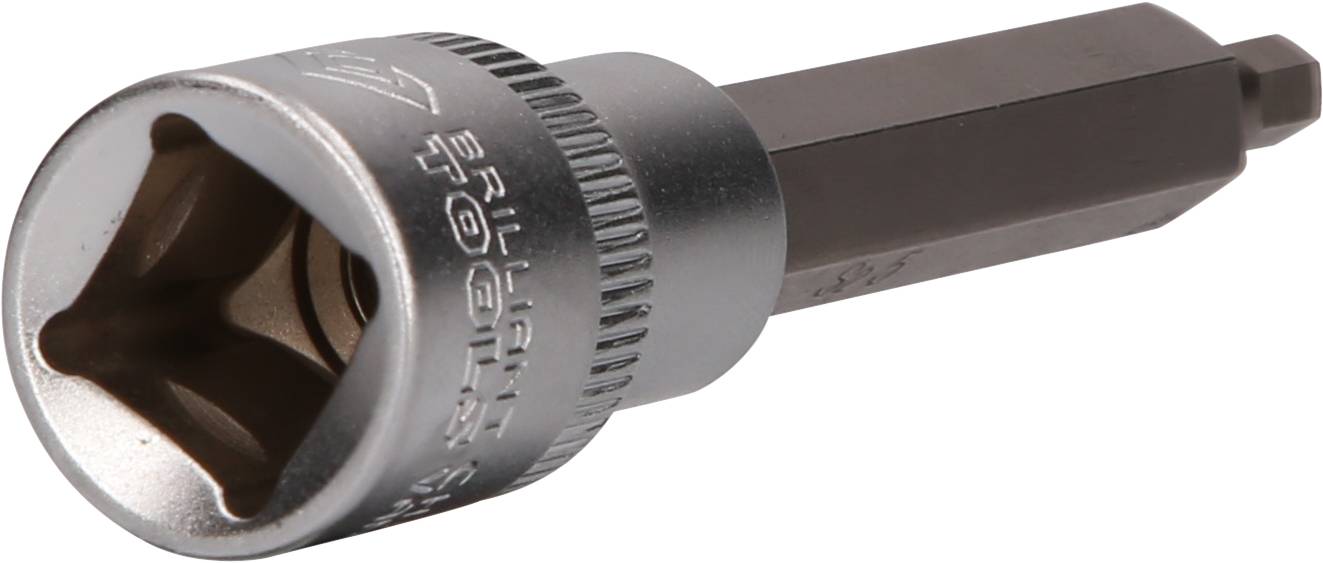 Vielzahn-Nussaufstecksatz mit innenliegendem Quadrat und sechskantigem Schaft. Geeignet für verschiedene mechanische Anwendungen.