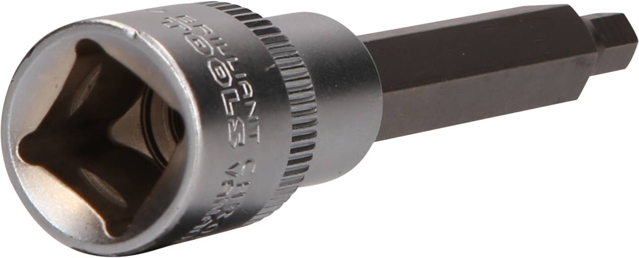 Sechskant-Steckschlüssel mit silbernem Schaft und schwarzem, sechskantigem Antriebsende, in Metalloptik.