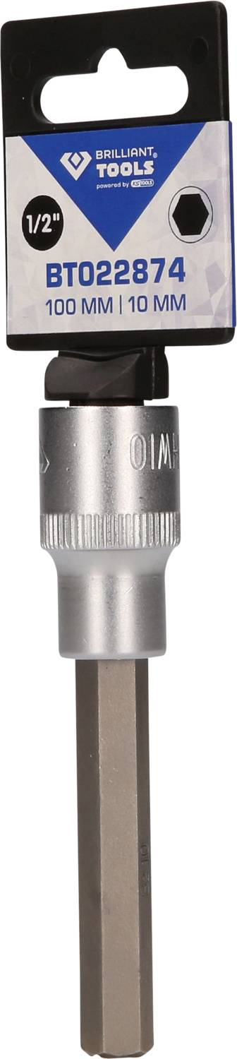 'Brilliant Tools' Stecknuss mit 1/2 Zoll Antrieb, Länge 100 mm, Größe 10 mm. Geeignet für handbetätigte Werkzeuge.