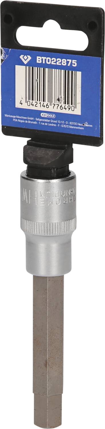 Ein Metallbohrer mit Sechskantschaft und einer Verpackung mit der Bezeichnung 'BT022875'.