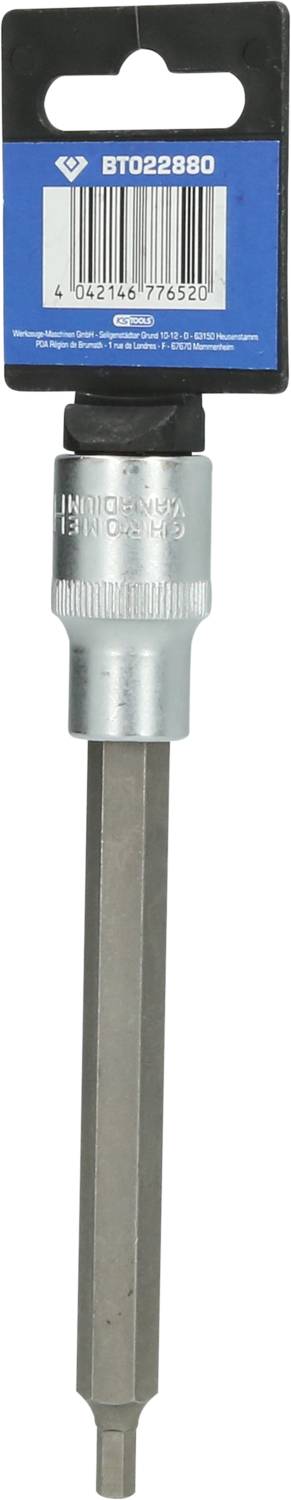 'Bit für Sechskant-Schraubendreher 8 mm' in silberner Fassung, mit schwarzer Kunststoffverpackung und Barcode oben.