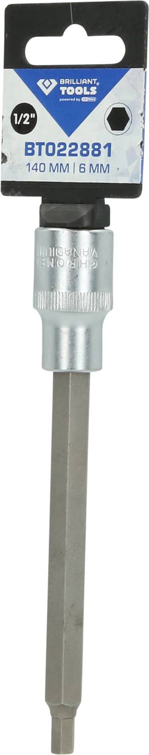 Sechskant-Bitaufsatz, 1/2 Zoll, 140 mm Länge, 16 mm Durchmesser; Verpackung mit Produktdetails oben.