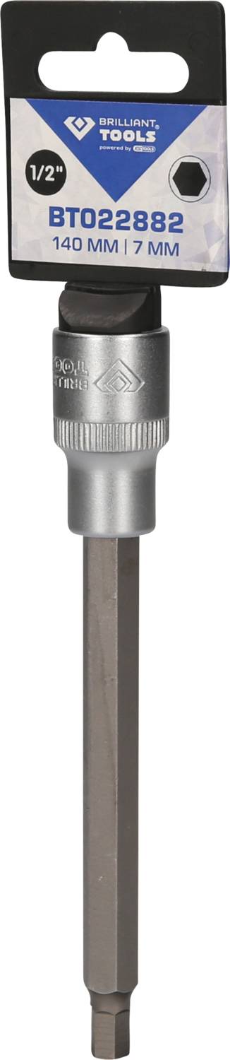 Steckschlüsseleinsatz mit hexagonalem Kopf, 1/2 Zoll, Länge 140 mm, Breite 17 mm, silbernes Finish, hergestellt von Brilliant Tools.