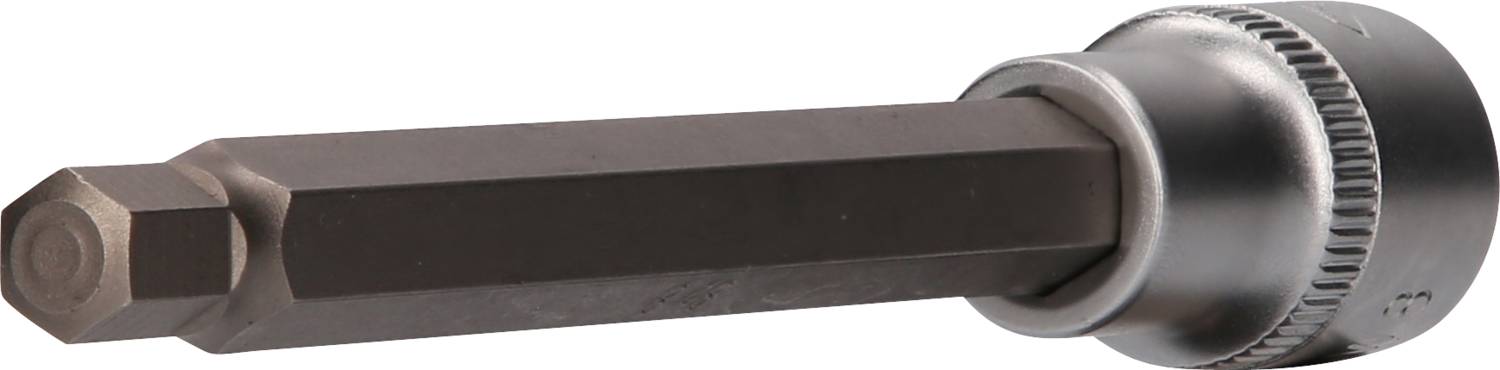 Eine Sechskant-Stecknuss mit gerändeltem Rand, geeignet für die Befestigung an einem Steckschlüssel zur Schraubarbeit.