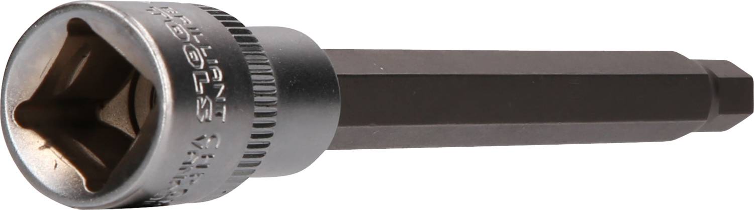 Eine schwarze Sechskant-Bitnuss mit metallischem Sechskanteinsatz, verwendet für Schraubarbeiten.