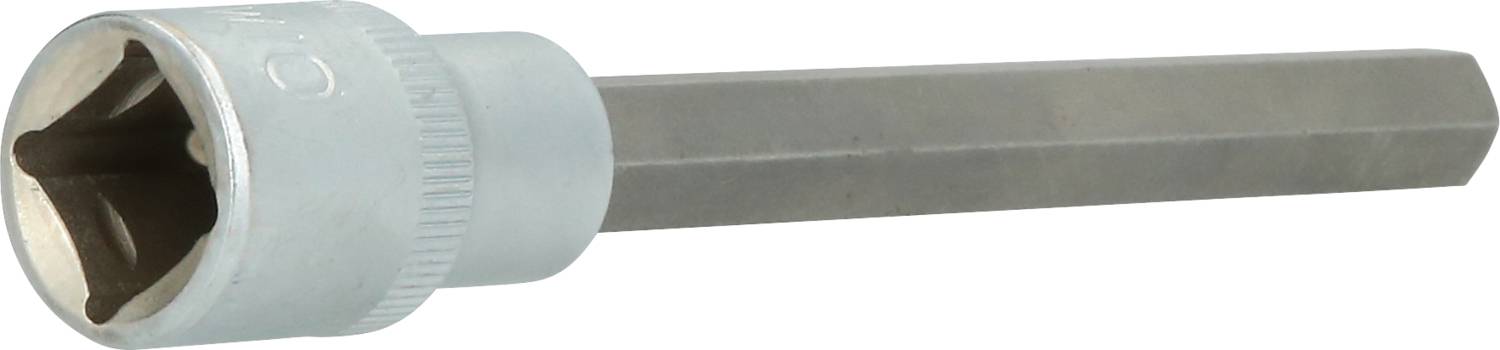 Kreuzschlitz-Bit, sechskantig, aus Metall, seitliche Ansicht. Verwendet für das Einsetzen oder Entfernen von Schrauben mit Kreuzschlitzkopf.