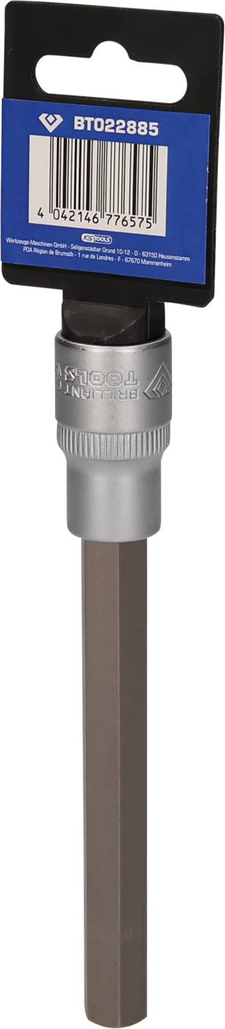 Stabschlüssel mit Sechskantantrieb und Barcode auf blauem Hintergrund. Geeignet für manuelle oder maschinelle Anwendungen.