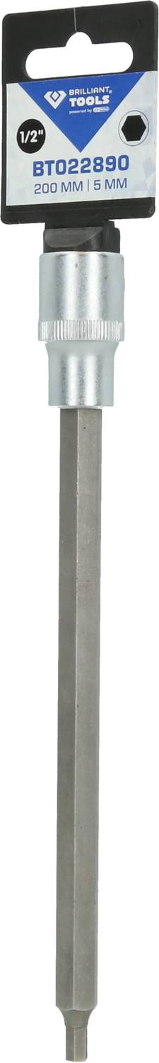 Langer, silberfarbener Schraubendreher-Bit mit sechseckiger Spitze. Verpackungsetikett oben zeigt Marke und Modellnummer.