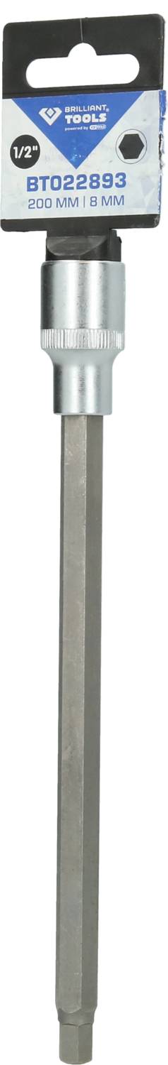 Grauer, zylindrischer Schraubendreheraufsatz in einer Verpackung mit der Aufschrift 'BT022893 200 MM/8 MM'.