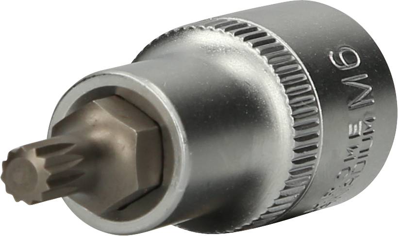 Ein silberner Schraubendreheraufsatz in Nahaufnahme, mit einem sternförmigen Kopf und geriffeltem Griff für verbesserten Halt.