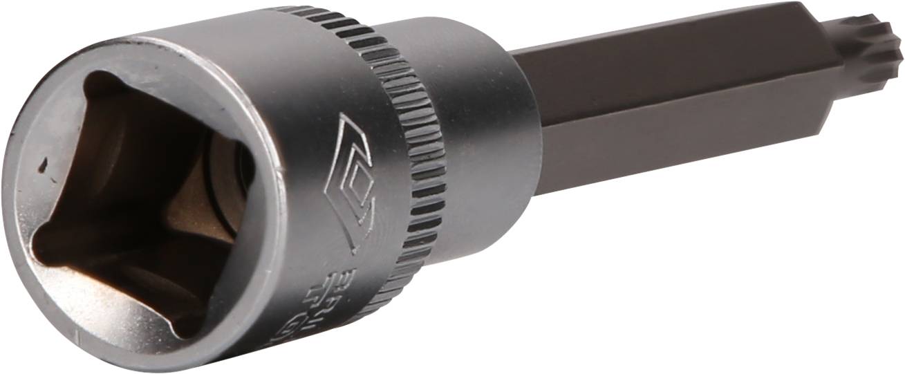 Steckschlüssel mit langem Vierkantansatz, silber, für Werkzeugeinsatz.