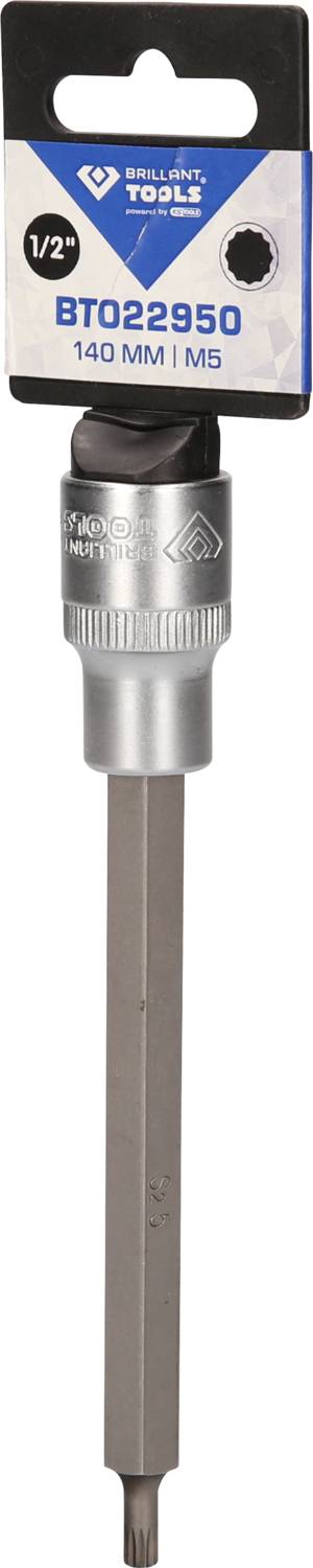 Stecknuss mit Bit für Torx-Schrauben, Größe 1/2 Zoll, Länge 140 mm, mit Kennzeichnung BT022950. Verpackung mit Aufhängeloch.
