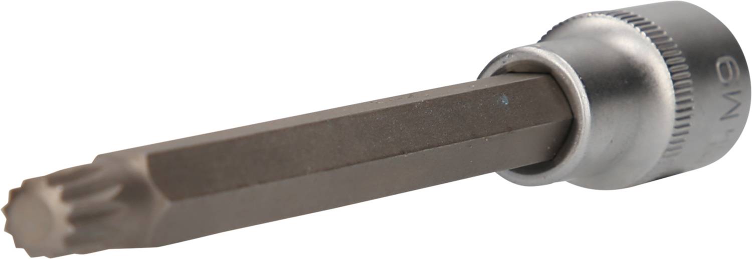 Ein Bitsaufsatz mit einem sternförmigen Ende, der für spezielle Schraubenköpfe verwendet wird, liegt auf hellem Hintergrund.