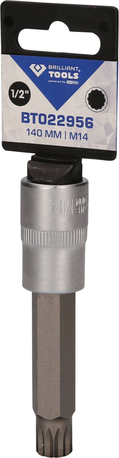 Doppelend-Bit von Brilliant Tools, 1/2 Zoll, Modellnummer BT022956, Länge 140 mm, M14, auf einer Verpackungskarte befestigt.
