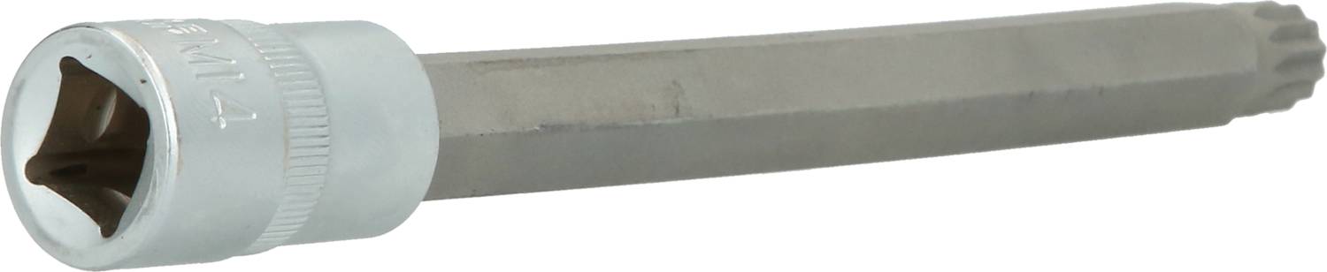 Metallischer Steckschlüssel mit sechskantiger Fassung, eingesetzt zum Lösen oder Festziehen von Muttern und Schrauben.