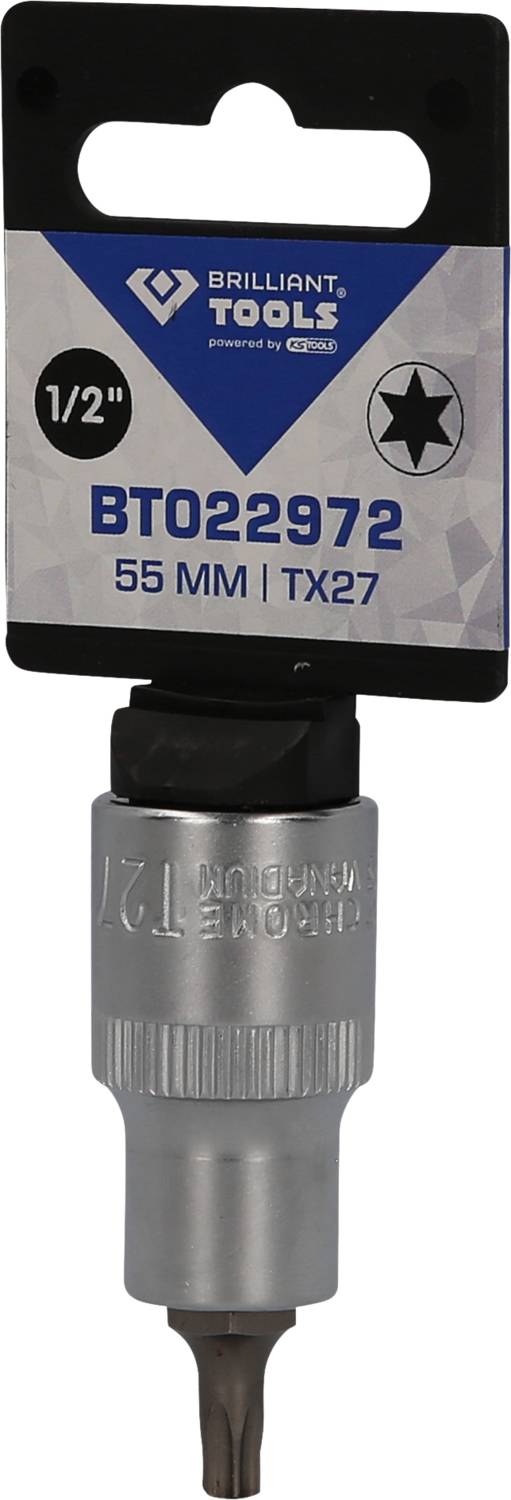Steckschlüssel mit Bitaufsatz der Marke Brilliant Tools, Modellnummer BT022972, Größe 55 mm, TX27, Antrieb 1/2 Zoll.