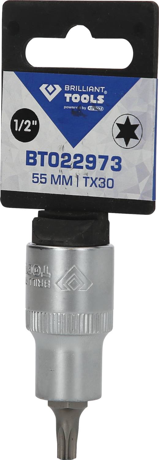 Metallbohrer von Brilliant Tools, Modellnummer BT022973, 55 mm Länge, TX30 Kopf, geeignet für 1/2 Zoll Steckschlüssel.