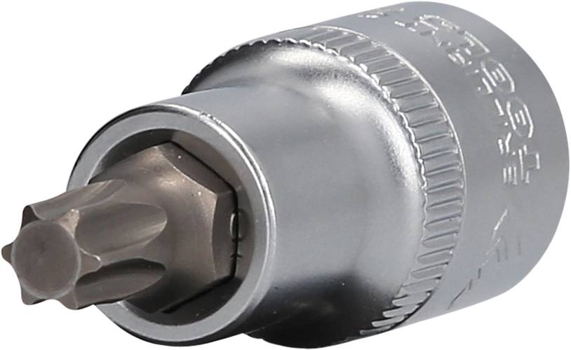 Ein silberner Aufsatz für einen Schraubendreher mit einem sternförmigen Bit, geeignet für spezielle Schraubenanwendungen.