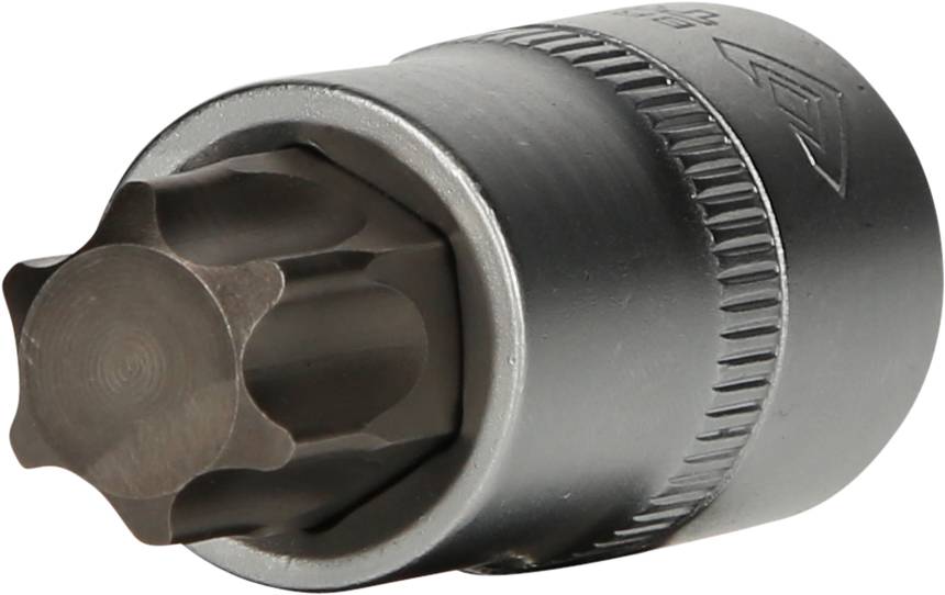 Metall-Aufsteckschlüssel mit sternförmigem Innenprofil, silbern.