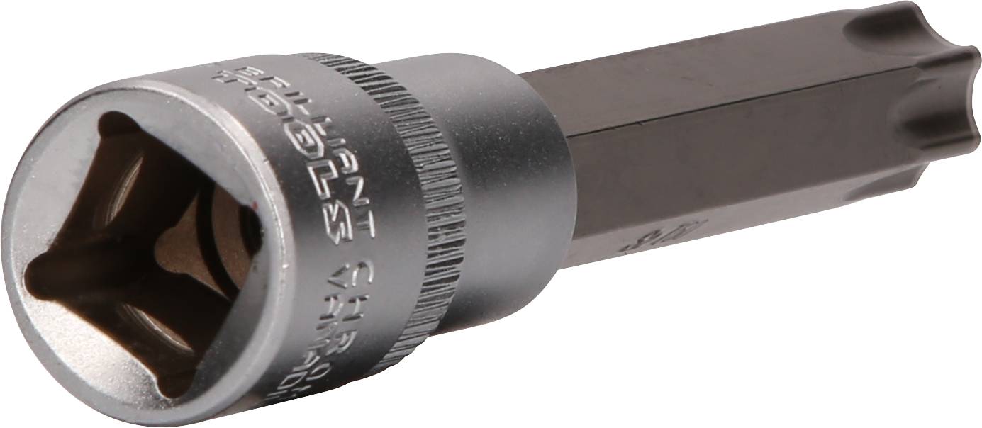 Ein Torx-Aufsatz mit einem Adapter, der verwendet wird, um Torx-Schrauben zu befestigen oder zu lösen. Der Schaft hat eine sechskantige Form.