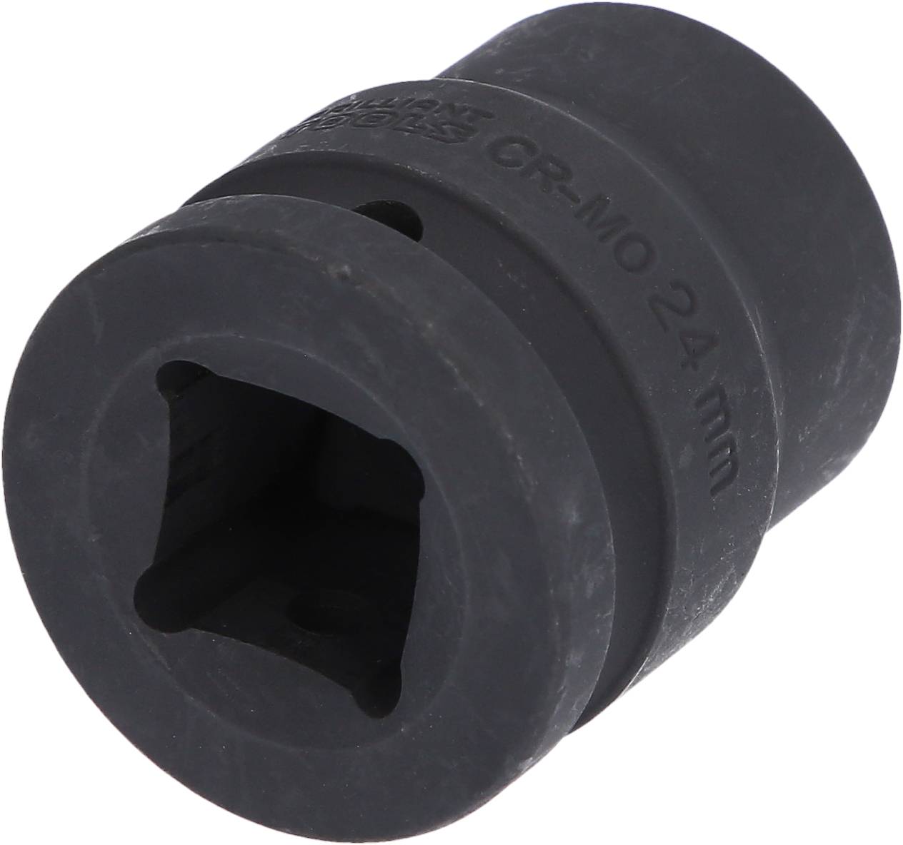 Schwarze Stecknuss, 24 mm, aus CR-MO-Stahl, zylindrische Form, für den Einsatz mit einem kompatiblen Werkzeug oder Schraubenschlüssel.