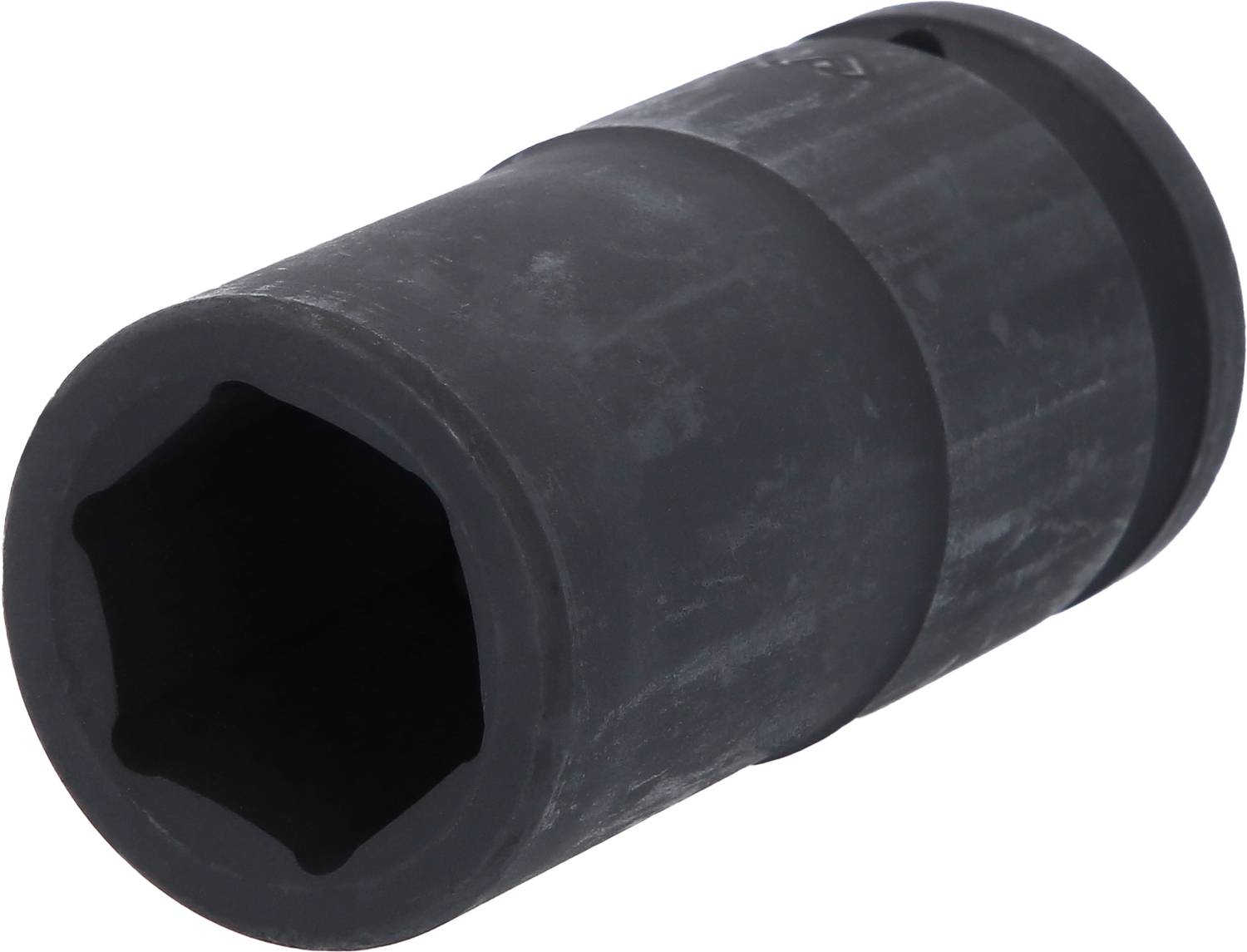 Ein schwarzer Sechskant-Steckschlüsselaufsatz, geeignet für die Verwendung mit einem Drehmomentschlüssel oder einer Ratsche.