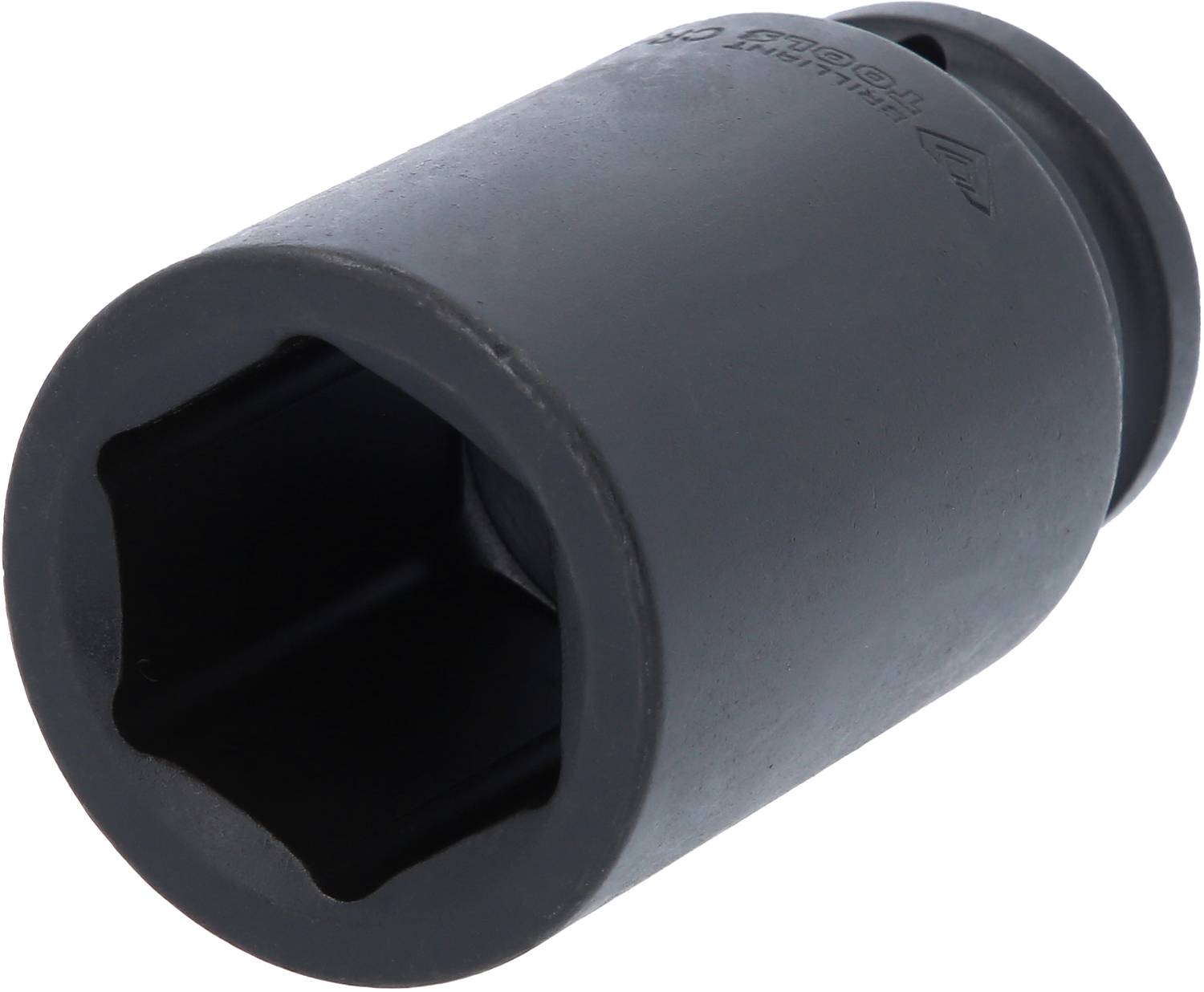 Ein schwarzer Sechskant-Steckschlüssel, vermutlich für den Einsatz mit einer Ratsche oder einem Drehmomentschlüssel.