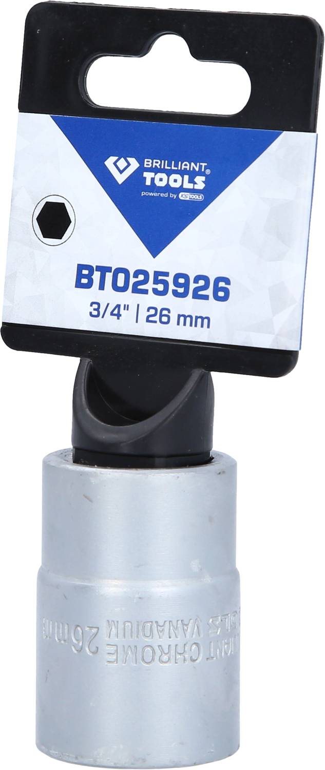 Eine silberne Stecknuss mit schwarzem Halter, gekennzeichnet als 'BT025926', Größe 3/4