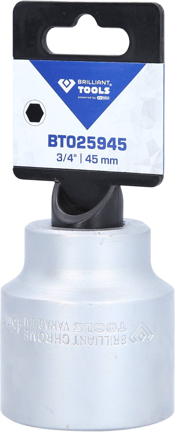 Steckschlüsselaufsatz mit 3/4 Zoll Antrieb und 45 mm Größe, Marke 'Brilliant Tools', für mechanische Anwendungen.
