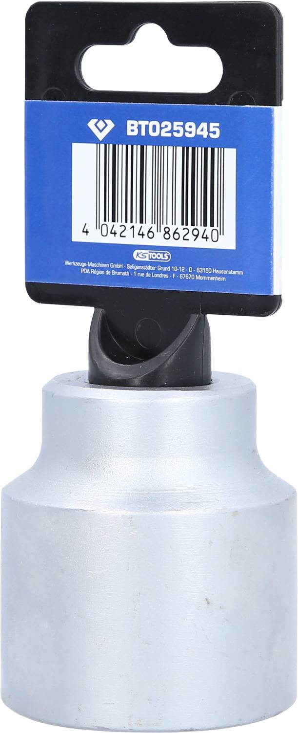 Metallschlüsseladapter mit schwarzem Griff und blauer Verpackung mit Barcode.