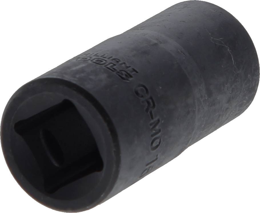 Eine schwarze Stecknuss aus Metall, geeignet für den Einsatz mit einer Ratsche oder einem Drehmomentschlüssel.