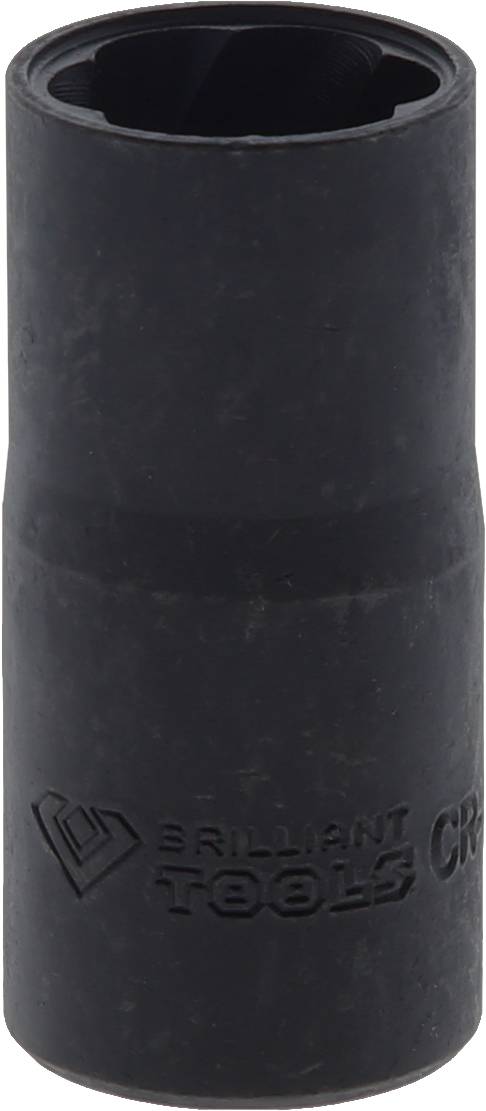 Schwarze Stecknuss für Werkzeuge mit geprägtem Logo und Schriftzug.