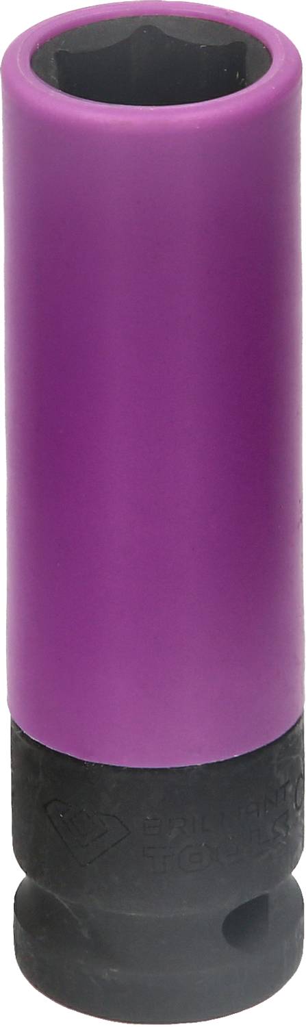 Ein lila und schwarzer Steckschlüsselaufsatz, wahrscheinlich für die Verwendung mit einem Schraubwerkzeug.