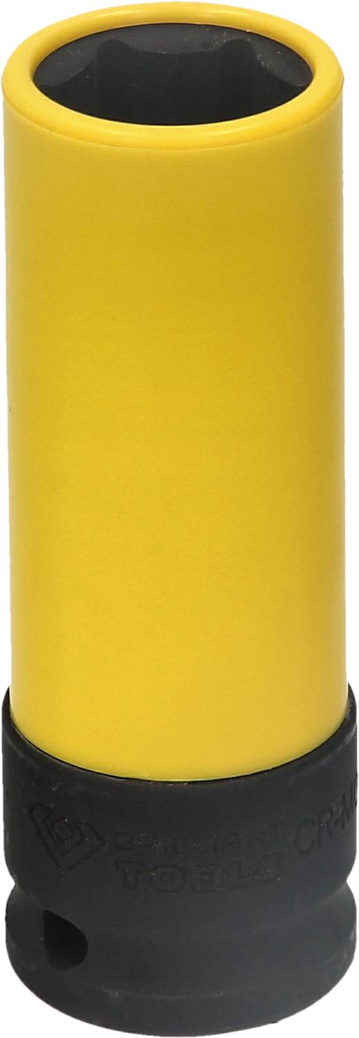 Gelber Steckschlüsselaufsatz mit schwarzem Sockel, verwendet für mechanische Arbeiten wie Schrauben oder Muttern lösen.