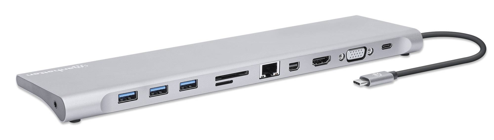 Manhattan USB-C® Dockingstation 130578 Passend für Marke Dockingstations: Universal inkl. Ladefunktion, integrierter Kartenleser, USB-C® Power De
