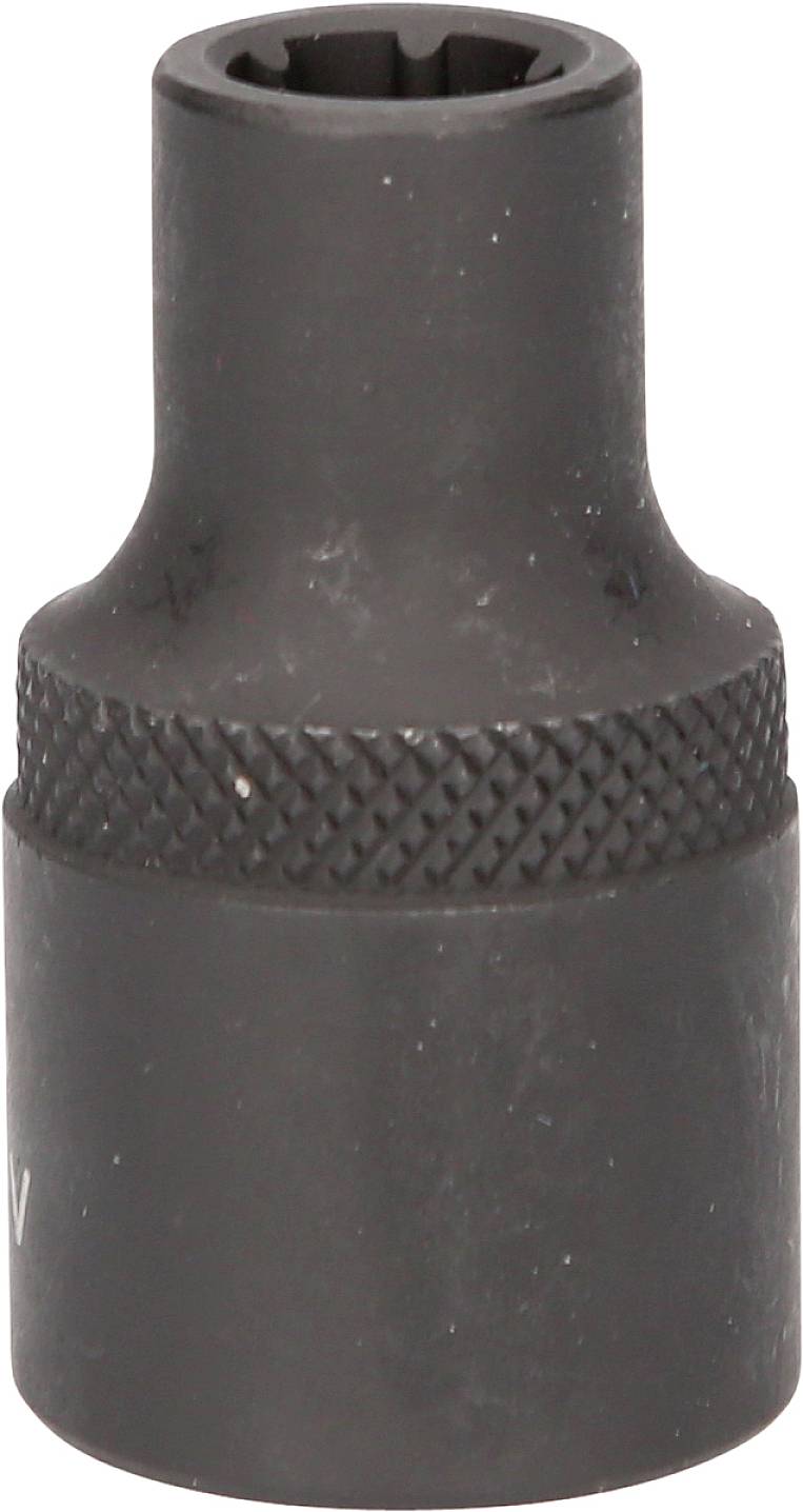 Eine schwarze Sechskant-Stecknuss, hauptsächlich aus Stahl, mit gerändeltem Griff für besseren Halt.